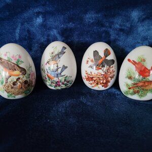 Vintage AVON Four Seasons Porcelain Eggs Birds Spring Summer Autumn Winter 1984